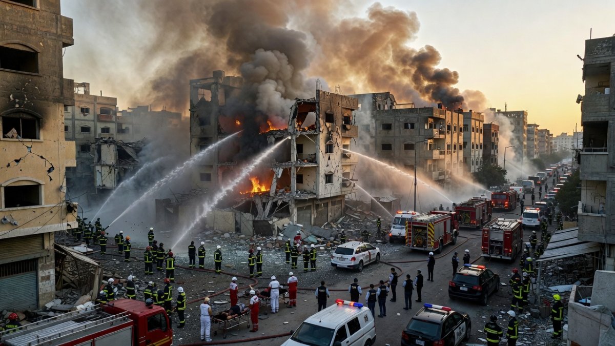 Firefighters respond to aftermath of Iranian drone strike in Bahrain