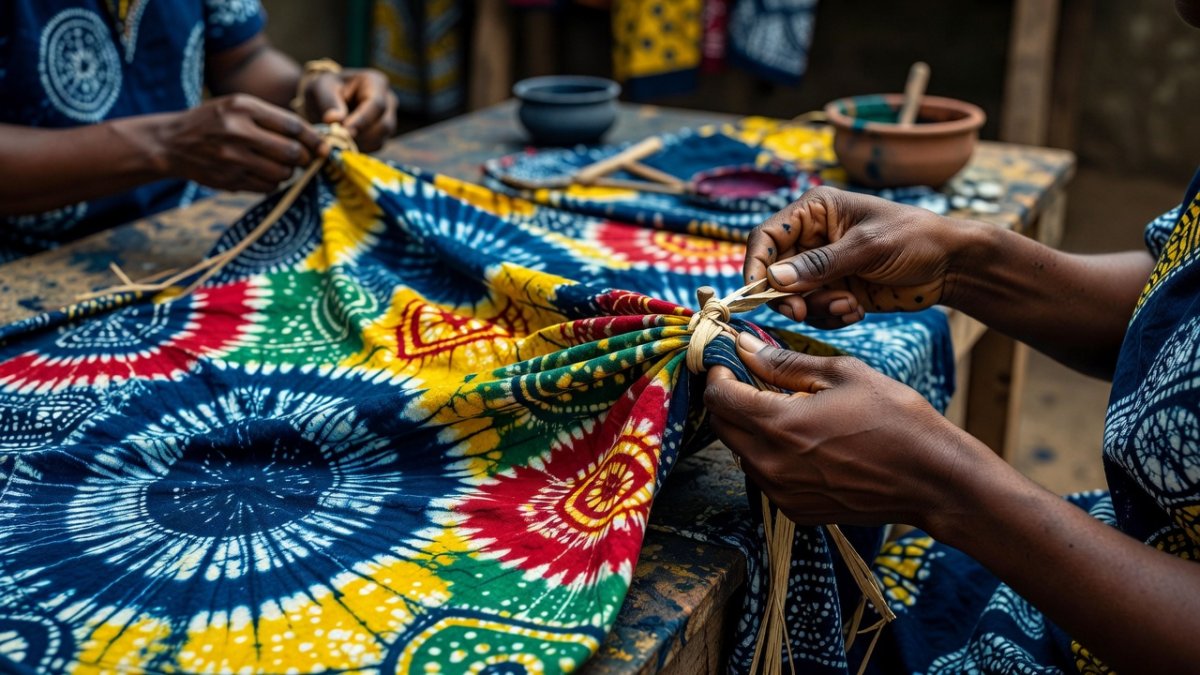 Adire beachwear collection by House of Lunettes displayed at Africa Fashion Week Nigeria 2025