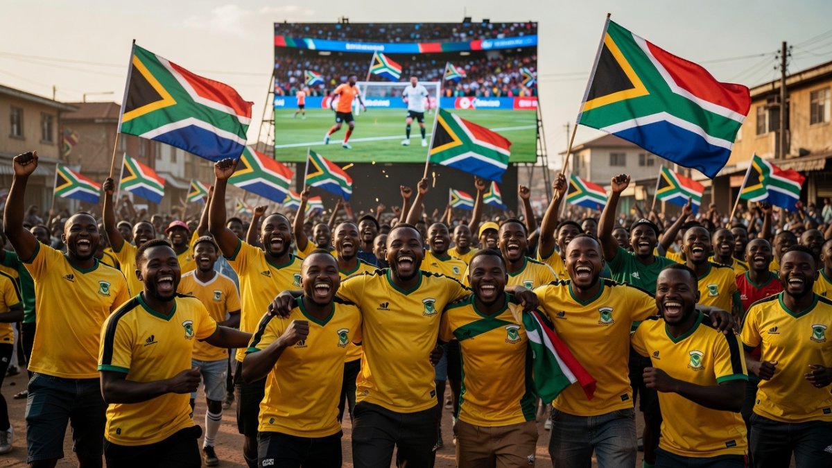South African football fans cheering Bafana Bafana at 2026 World Cup