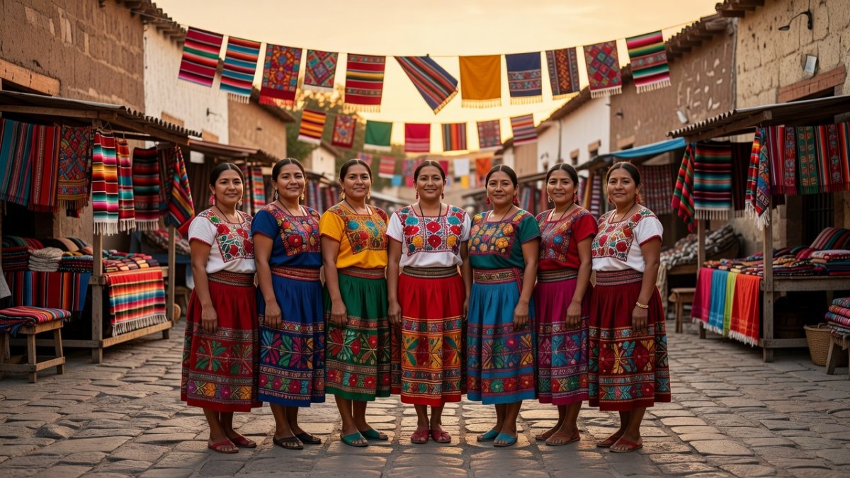 Indigenous women in traditional Oaxacan dress representing Mexico's 28 million Indigenous citizens