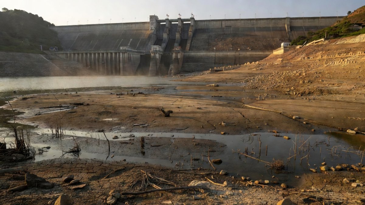 Guri hydroelectric dam with reduced water levels due to drought