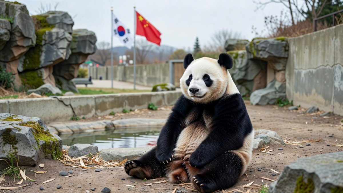 Panda diplomacy between South Korea and China, with Korean and Chinese flag symbolism
