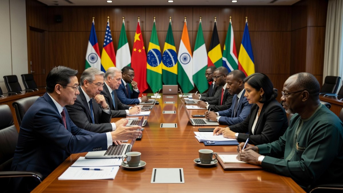 Diplomats from China, Brazil, India and African nations at a multilateral governance conference