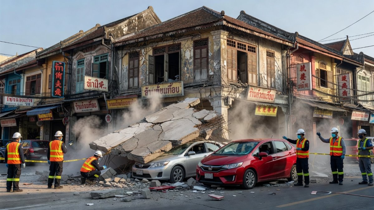 Bangkok Shophouse Collapse Near Wat Traimit Kills One