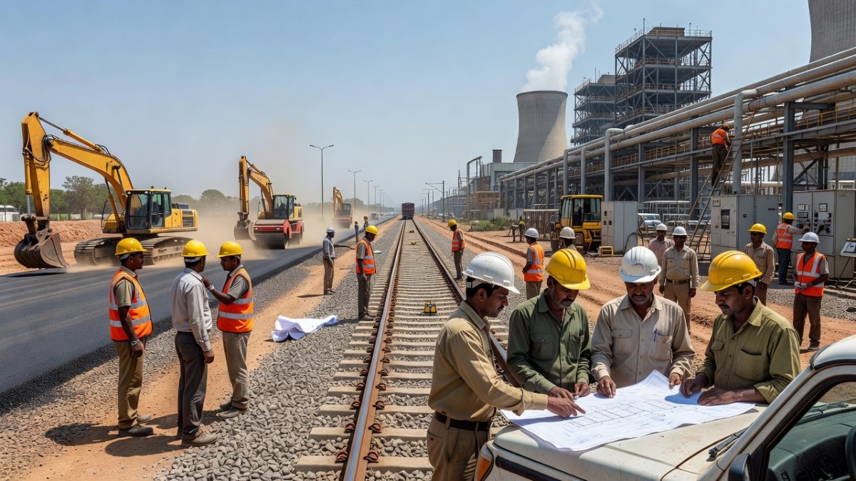 Indian civil and mechanical engineers working on infrastructure projects