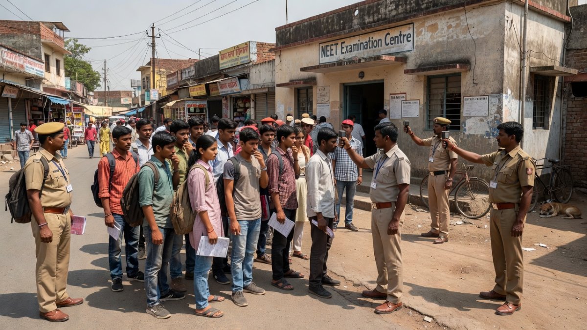 Students and security at NEET re-examination centre