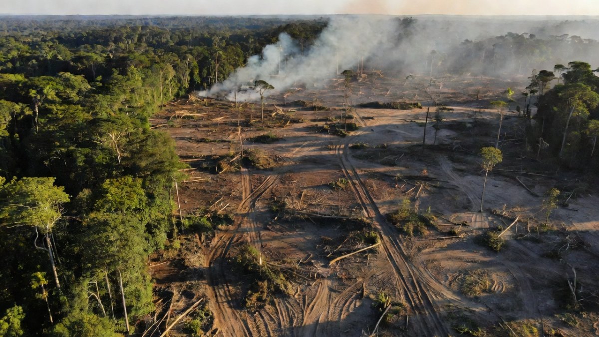 Amazon rainforest deforestation showing forest loss and land clearing in Brazil