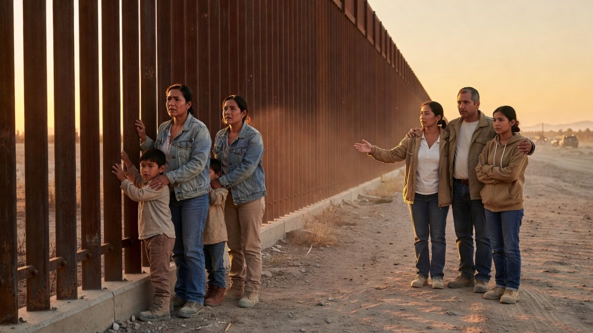 Mexico-US border at sunset showing the proximity of communities
