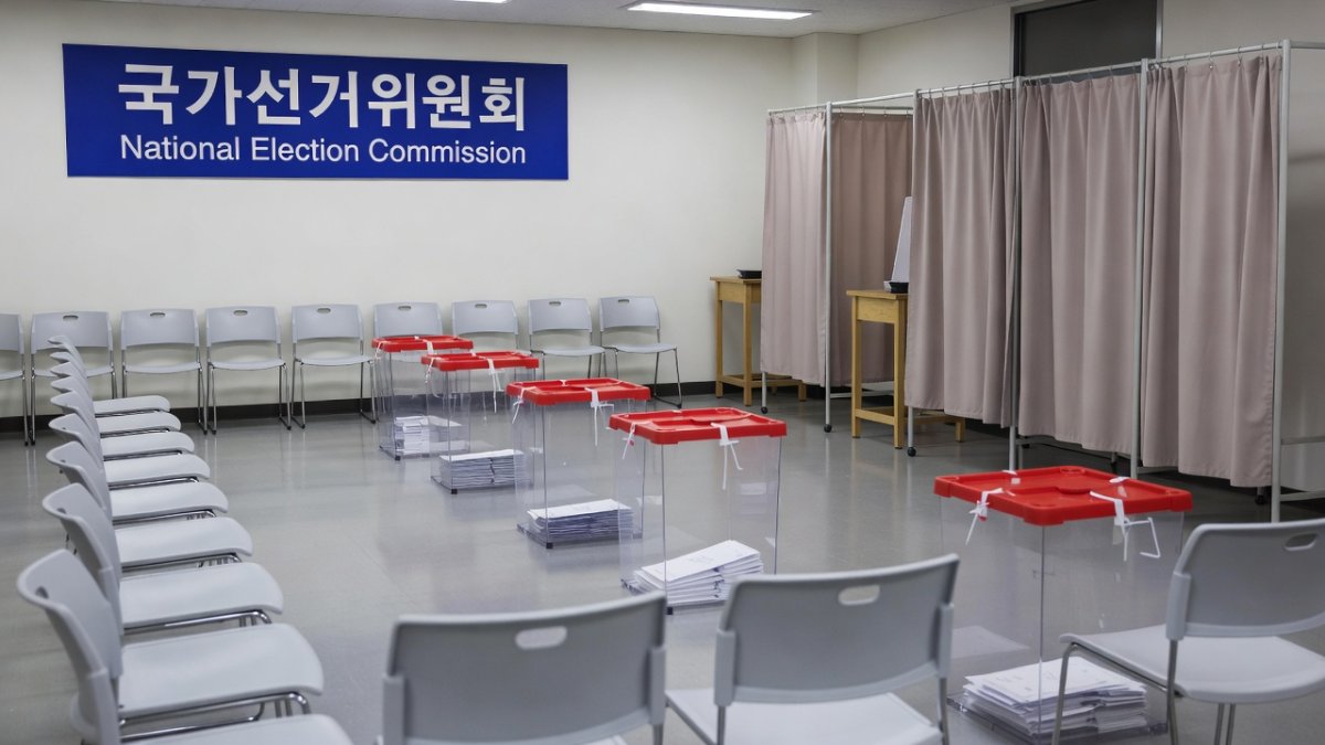 South Korean polling station with ballot boxes and voting booths after the June 2026 local elections ballot shortage controversy