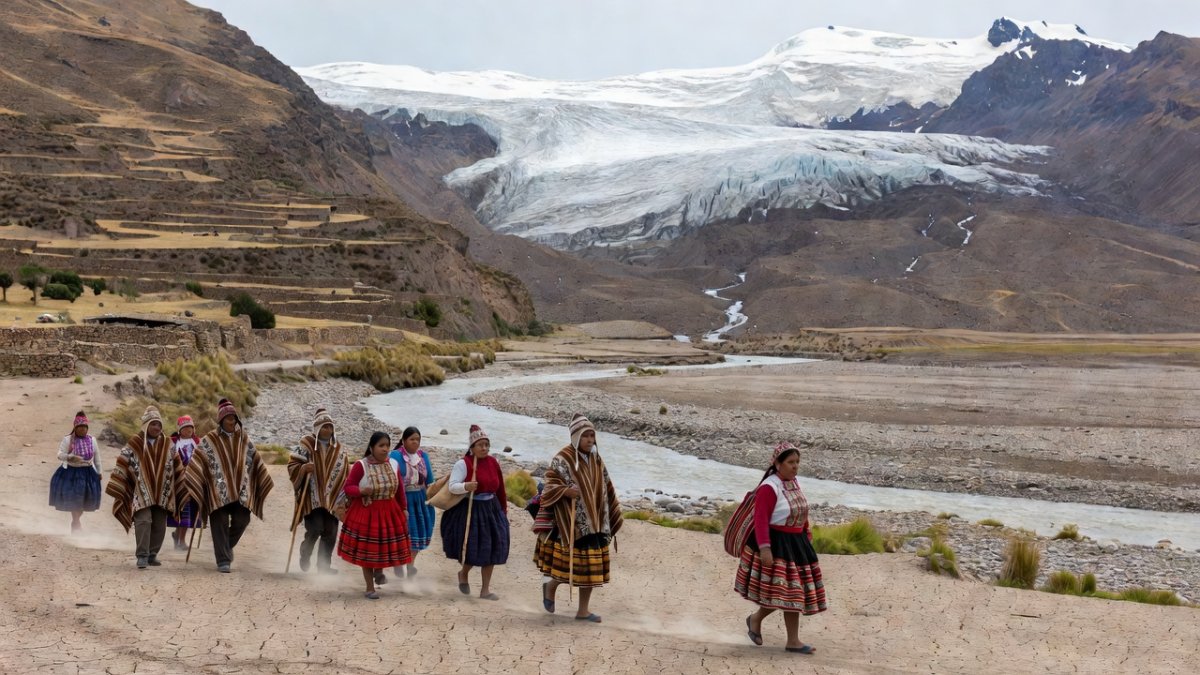 Quechua community members in the Peruvian Andes near Huaraz facing water scarcity as tropical glaciers disappear