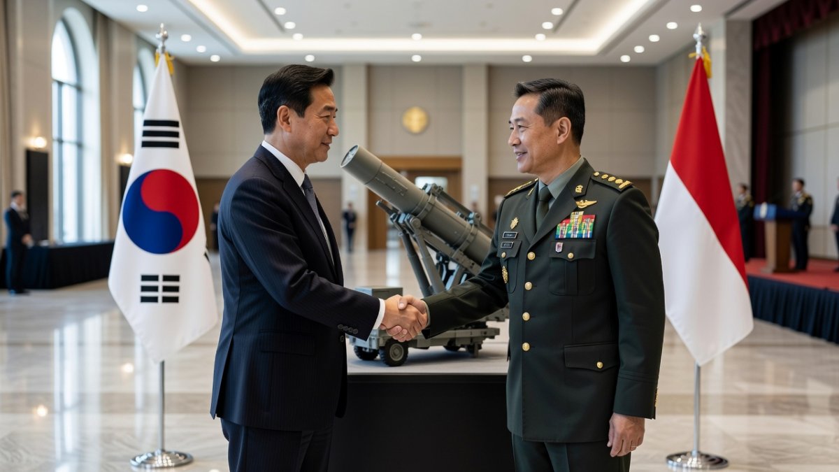 South Korean and Indonesian defense officials reviewing missile system specifications