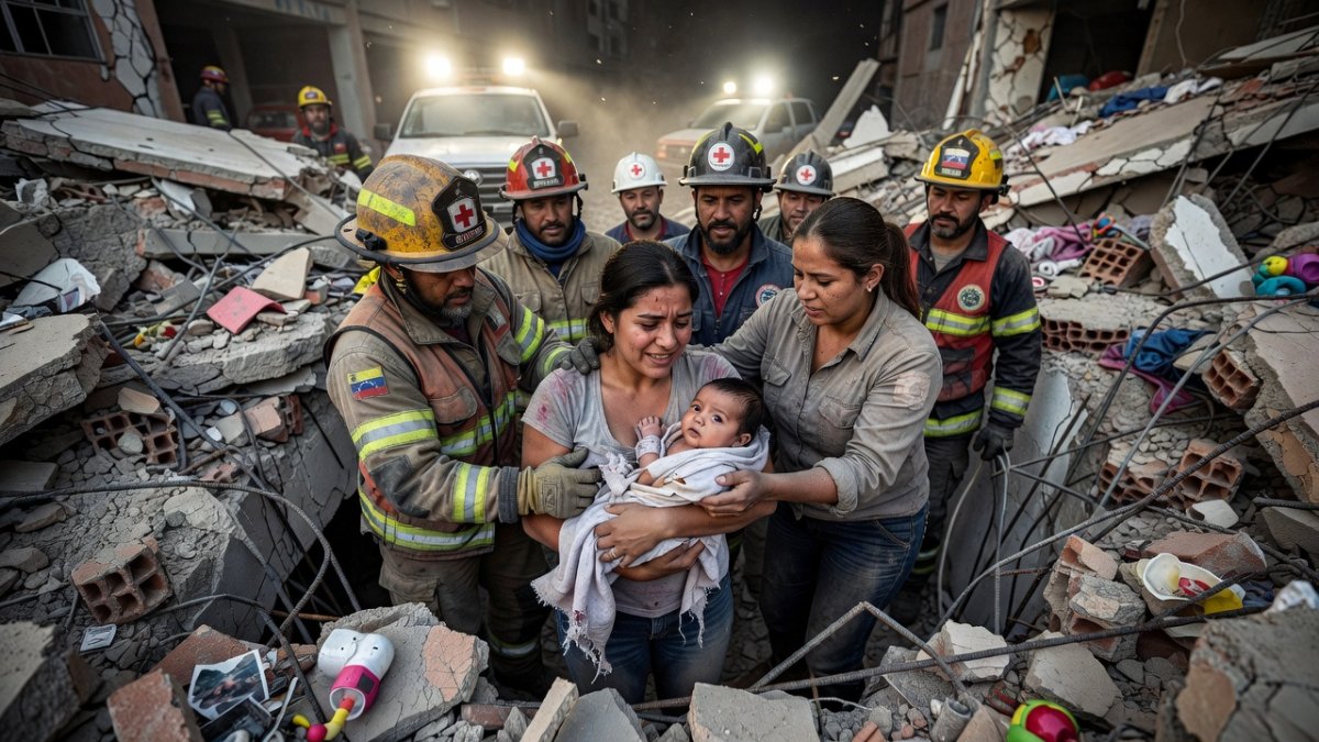 Rescue of mother and baby from earthquake rubble in Venezuela