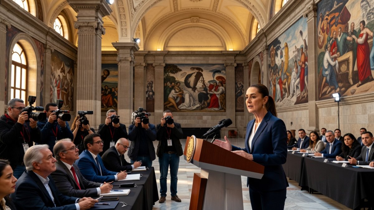 President Claudia Sheinbaum addressing concerns at the mananera in Palacio Nacional
