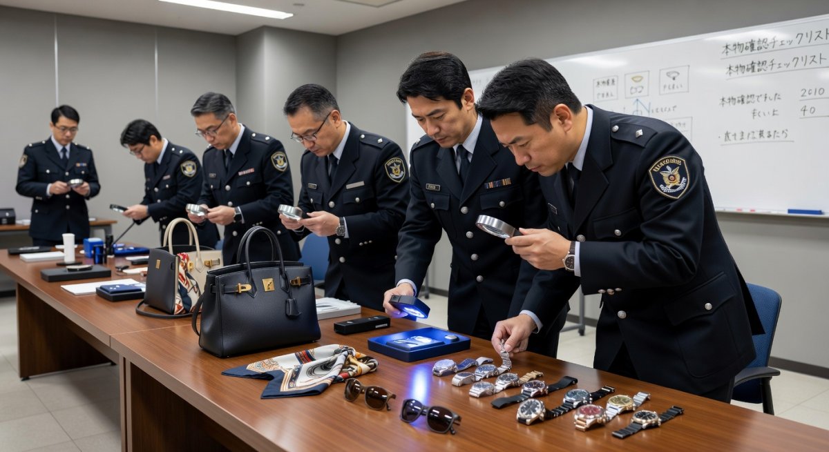 Japanese customs officials examining products at a training session