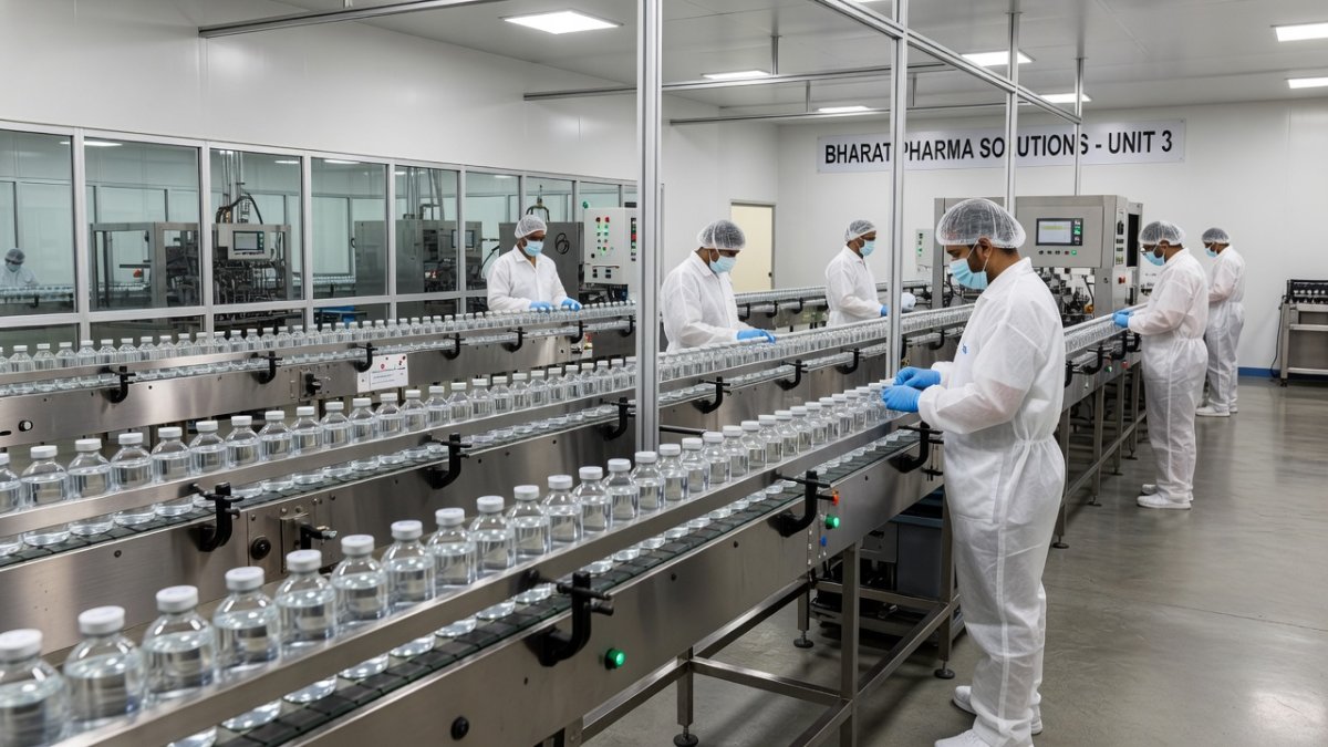 Pharmaceutical manufacturing facility in India producing syrup medicines