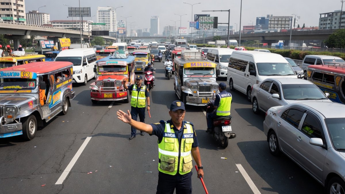 MMDA traffic enforcers on EDSA highway in Metro Manila