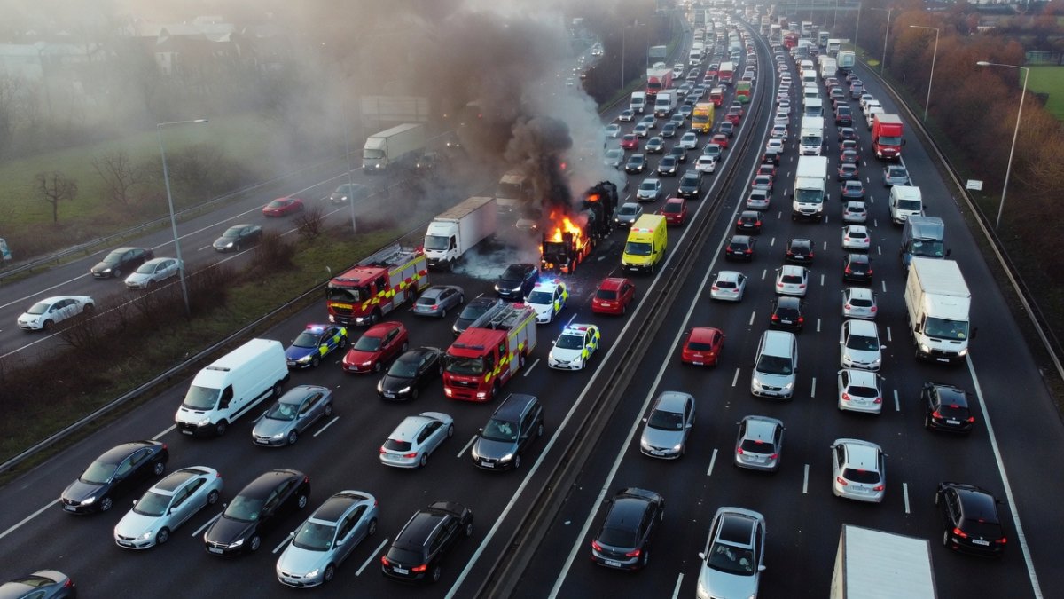 Traffic congestion on the M25 motorway in Essex during morning rush hour