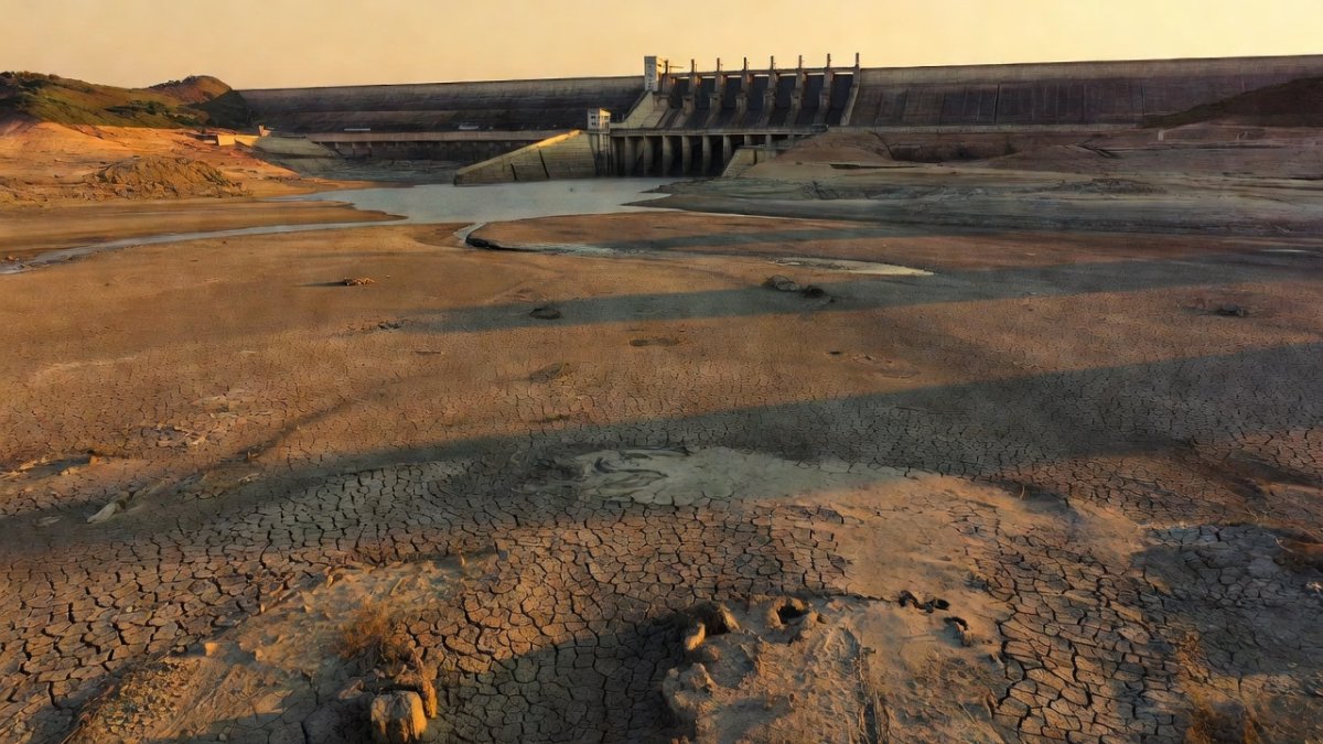 Guri hydroelectric dam in Venezuela showing low water levels due to drought