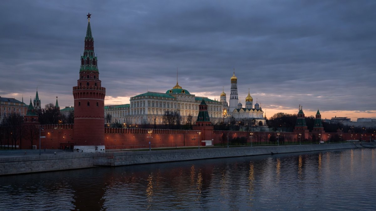 Moscow Kremlin at dusk, symbol of Russian state power