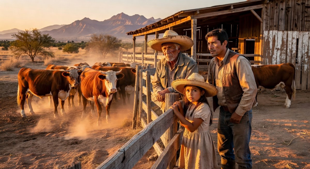 Mexican ranching family in Coahuila checking livestock during the screwworm outbreak