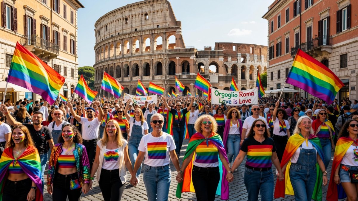 Rome Pride 2026 parade through the streets of the Italian capital