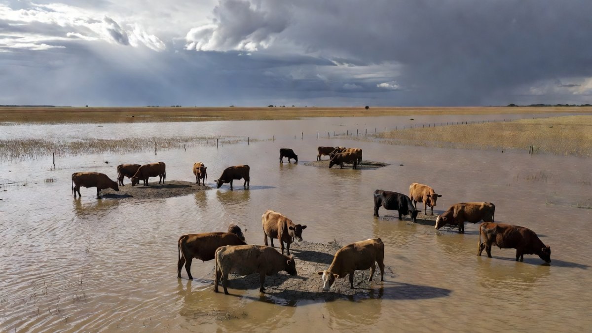 Cattle stranded in Santa Fe floodwaters