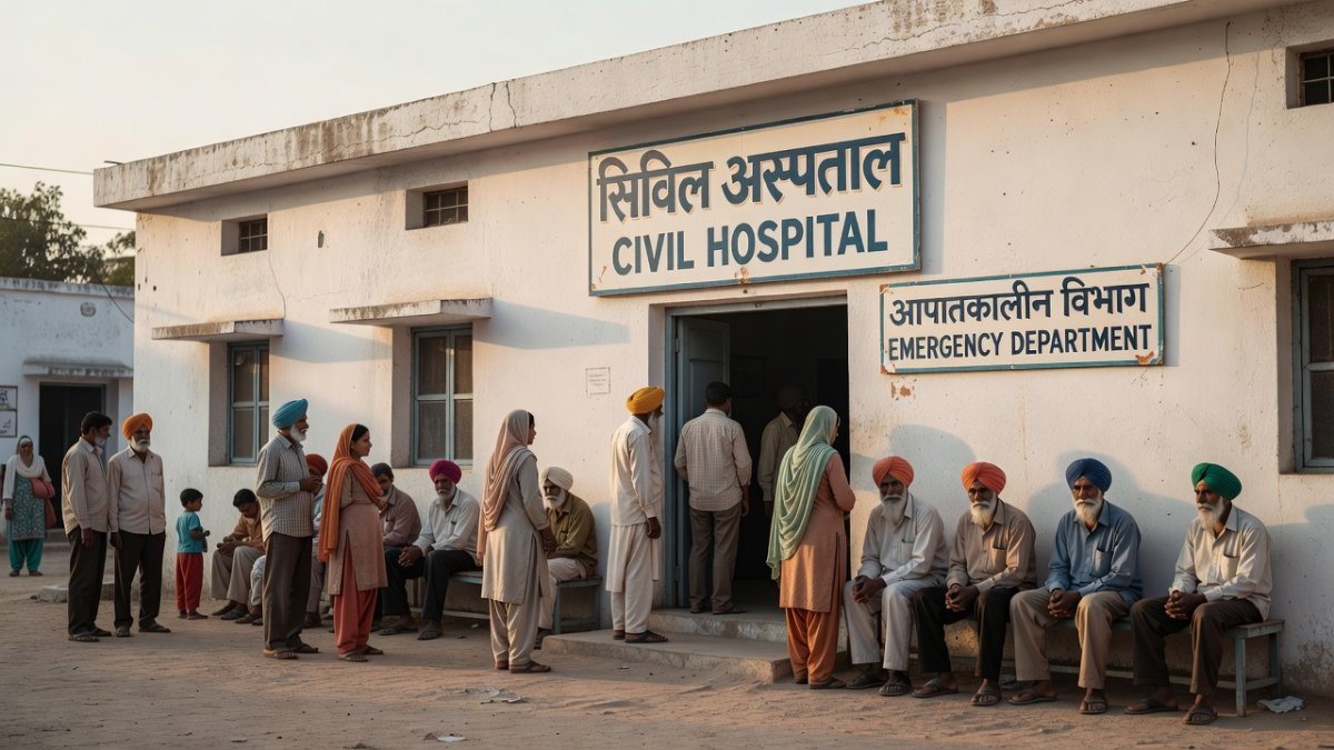 Civil hospital building in a small Indian town, Punjab region