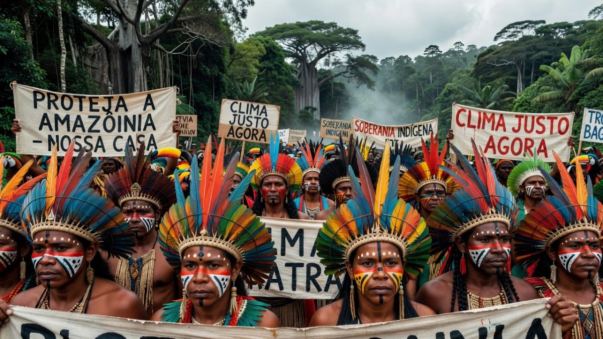 Indigenous Amazon protesters at COP30 climate summit demanding forest protection
