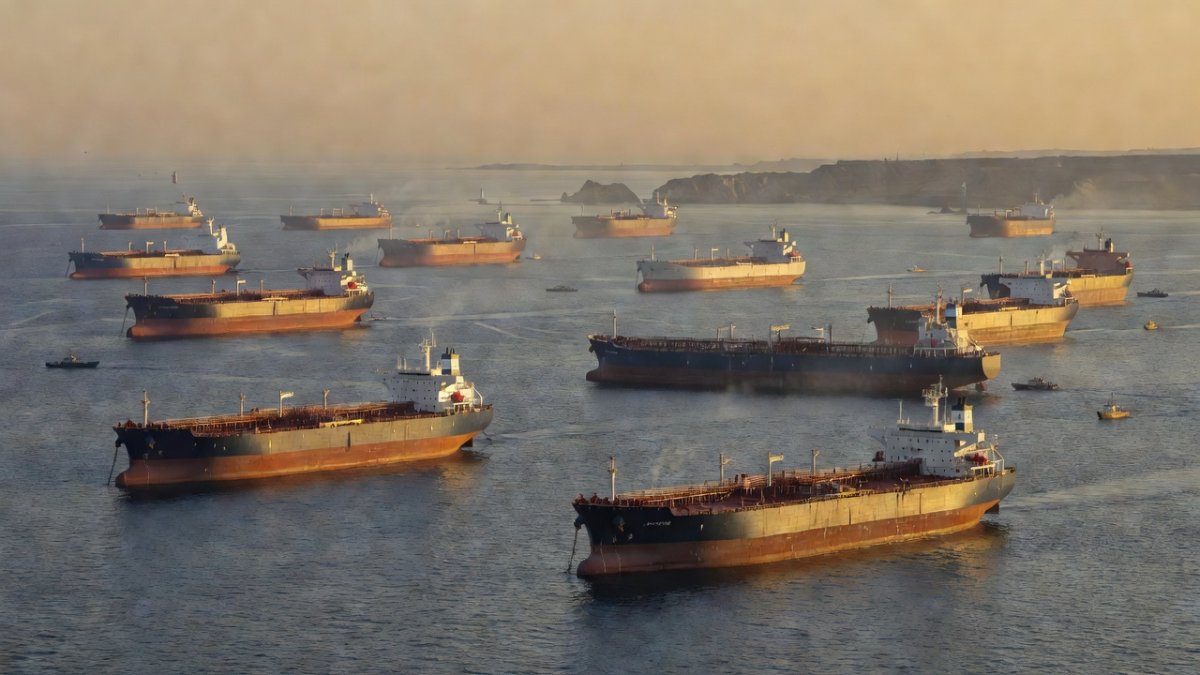 Oil tankers anchored near the Strait of Hormuz, the world's most critical energy chokepoint