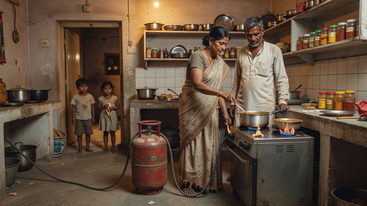 Indian household LPG cylinder kitchen cooking documentary