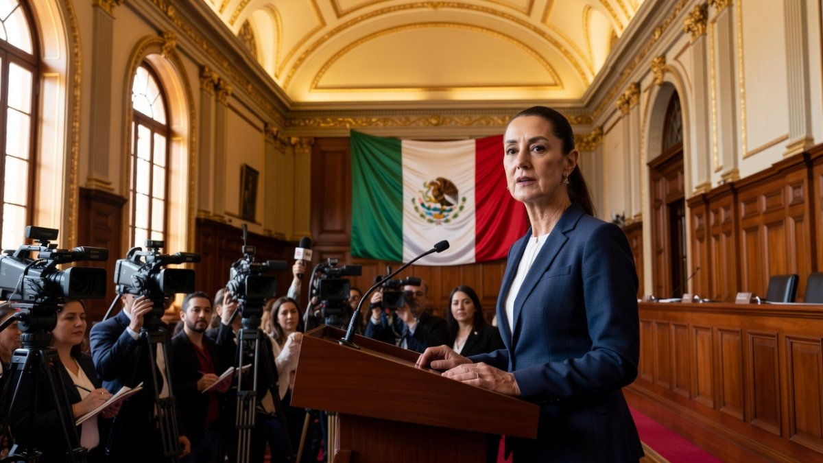 President Claudia Sheinbaum addressing security concerns at Palacio Nacional
