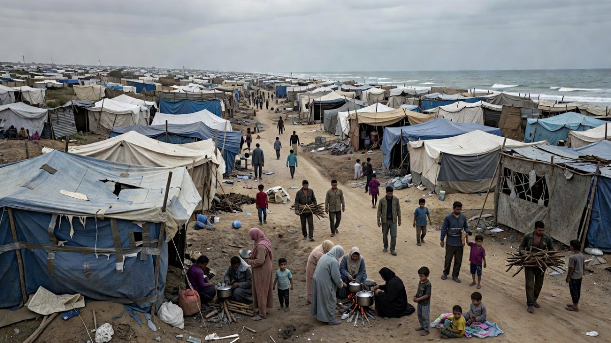 Displaced Palestinian families living in tents in al-Mawasi, Gaza