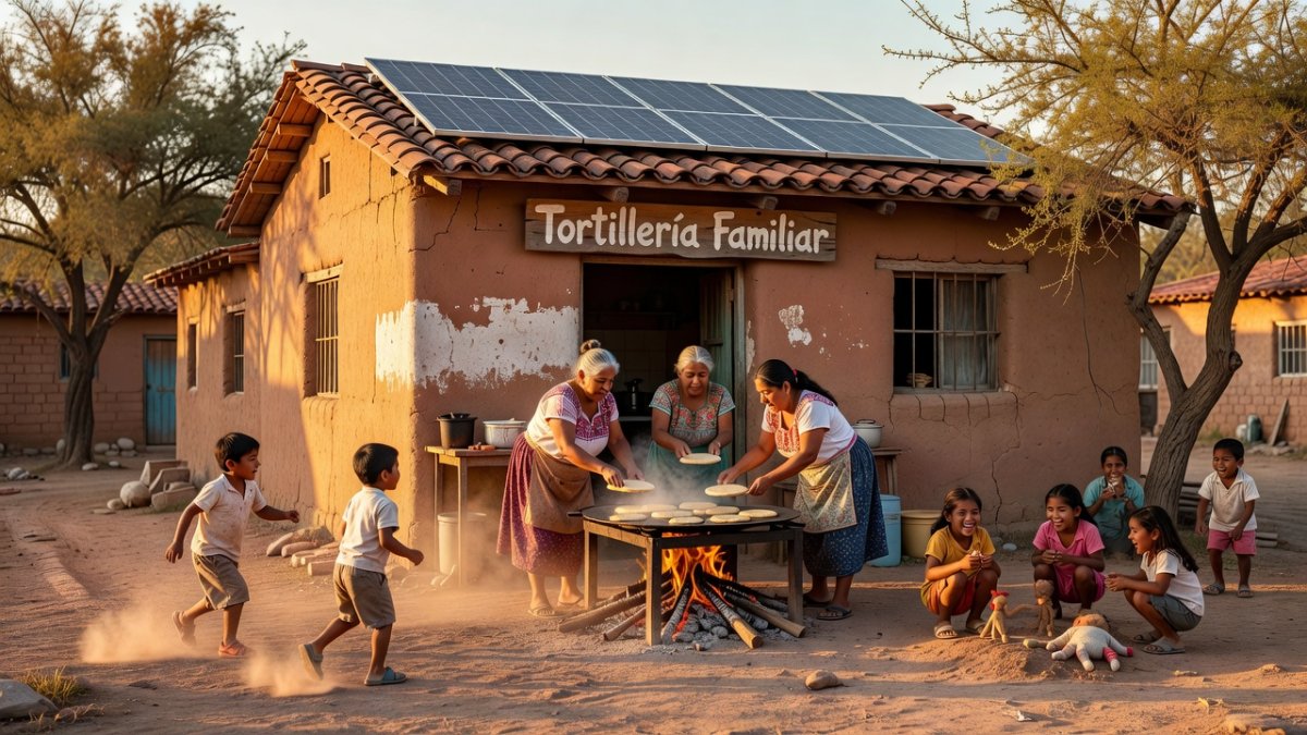 Traditional Mexican family home and tortillería in rural Tamaulipas community