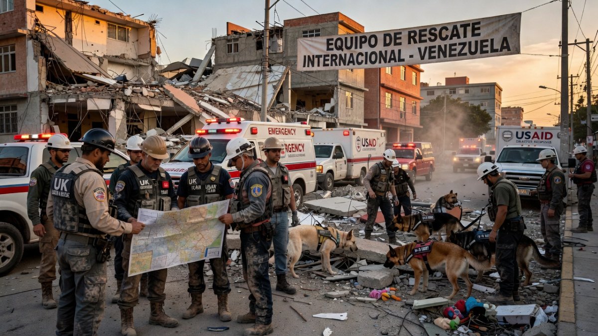 UK rescue specialists coordinating with Venezuelan authorities at the airport
