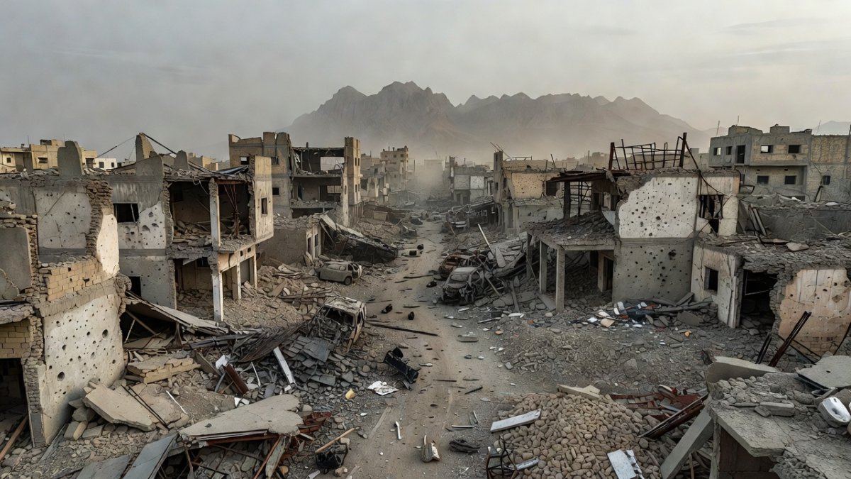 The destroyed city of Sinjar, northern Iraq, where Islamic State launched its genocidal campaign against the Yazidi community in August 2014