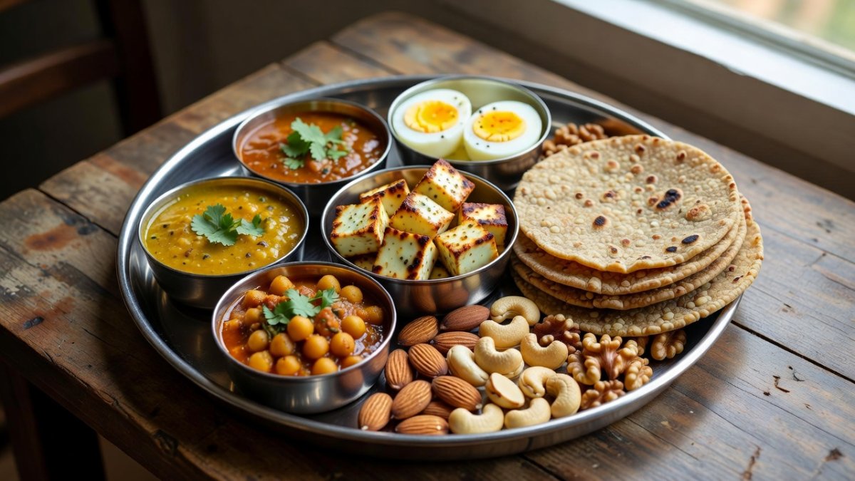 Balanced Indian diet with adequate protein sources