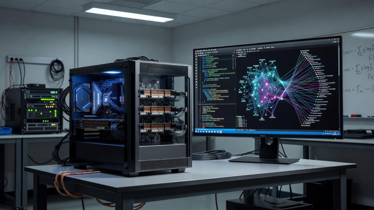 AI training workstation running Ideogram 4 LoRA setup