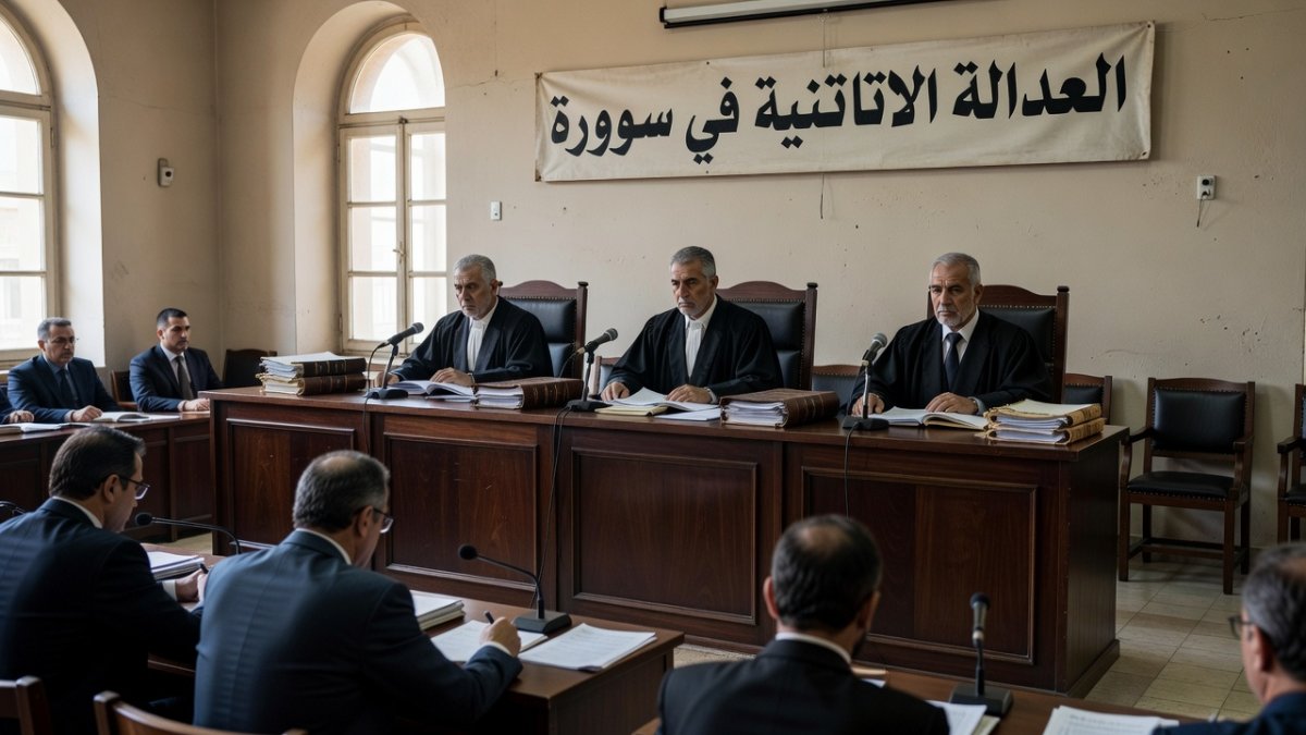 Syrian courtroom proceedings — the first public trials of Assad-era officials opened in Damascus in April 2026