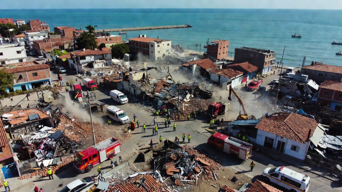 Aerial view of earthquake damage in La Guaira, Venezuela