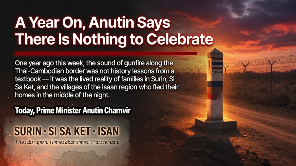 A Year On, Anutin Says There Is Nothing to Celebrate at the Thai-Cambodian Border