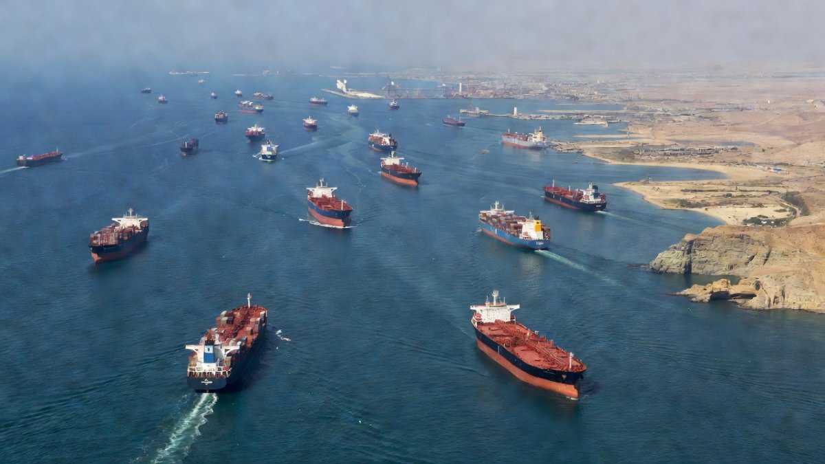 Strait of Hormuz with oil tankers