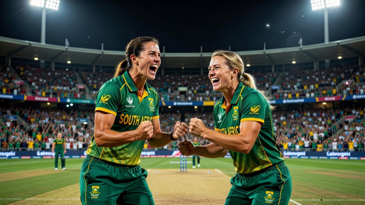 Marizanne Kapp and Laura Wolvaardt celebrating for Proteas Women