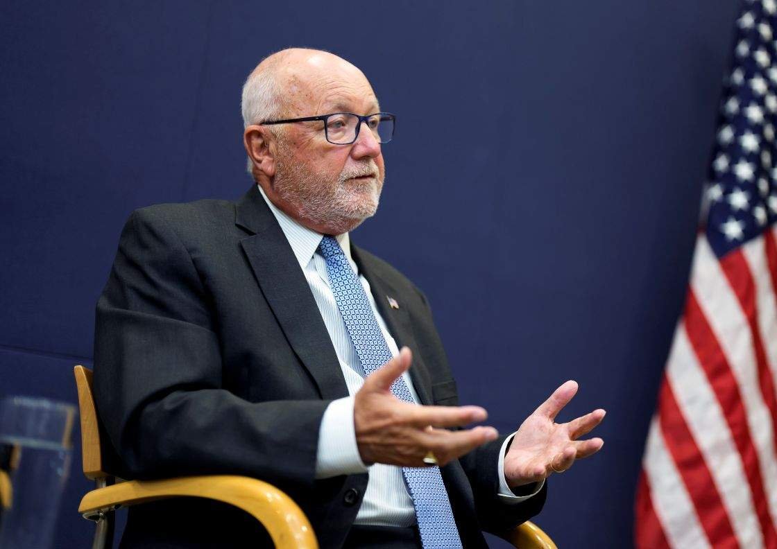 U.S. Ambassador to Canada Pete Hoekstra speaking at a press conference