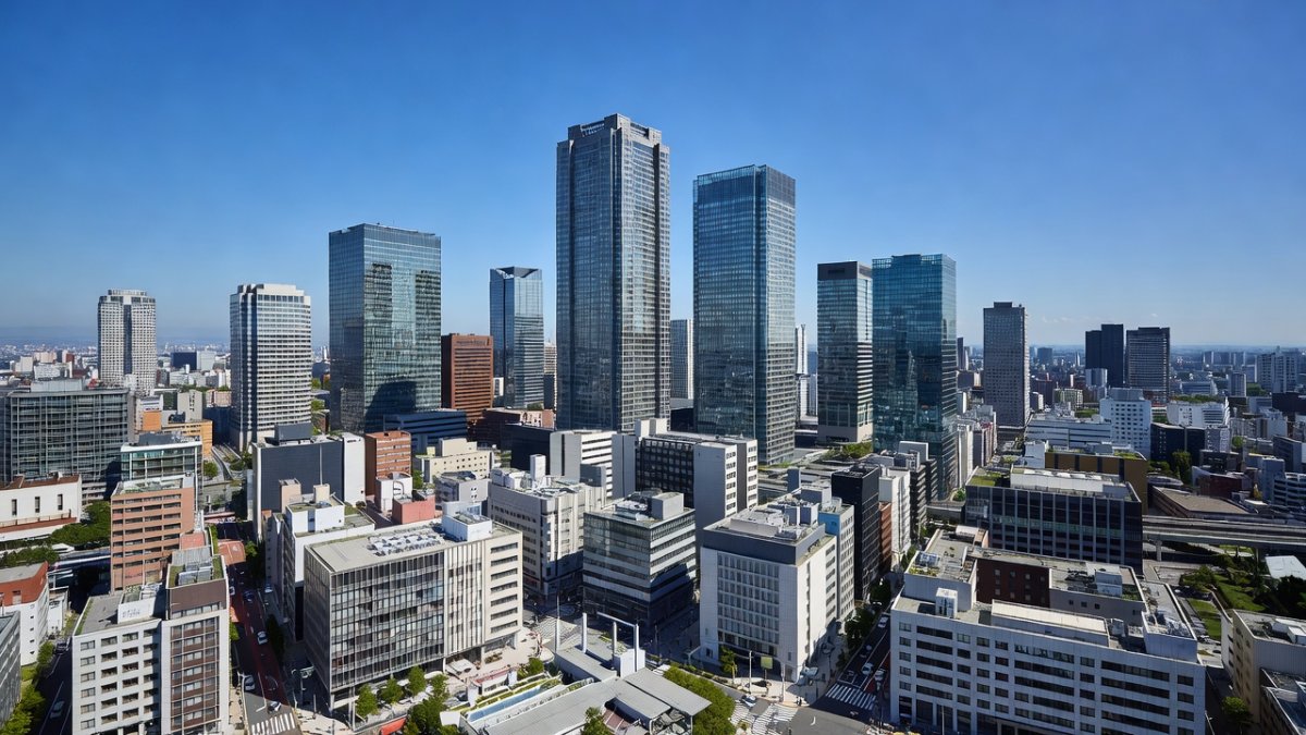 Aerial view of Tokyo Marunouchi business district, Japan leading financial center with skyscrapers
