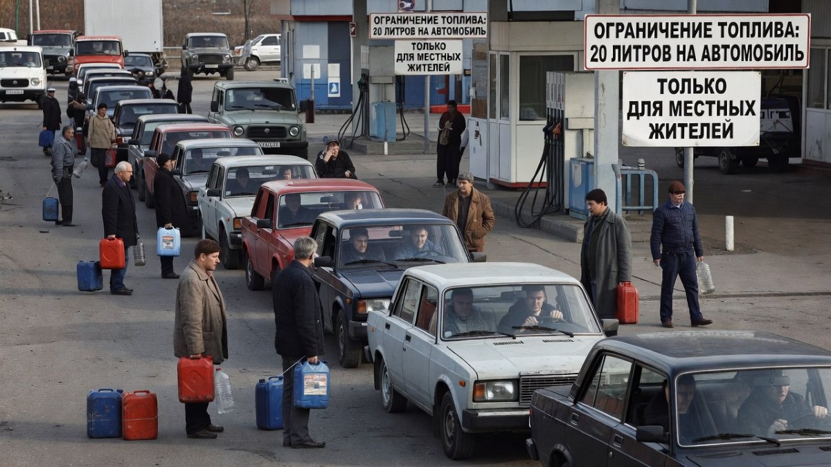 Fuel rationing queues at gas stations in Russia
