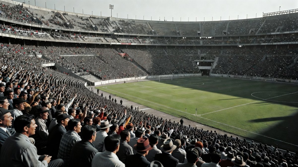 Vintage photograph of the Azteca Stadium filled with spectators during the 1971 Women's World Cup