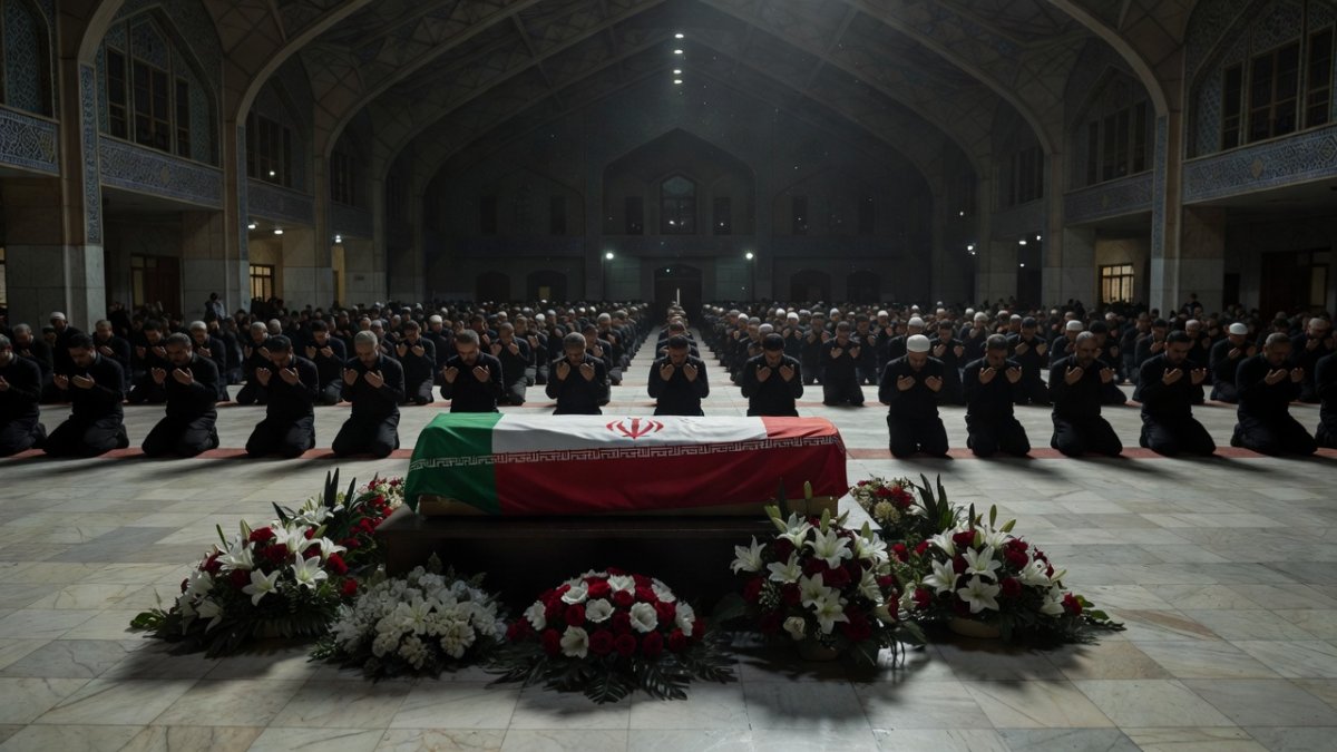 Iranian officials and foreign dignitaries gather for funeral prayers at Tehran's Grand Mosalla complex