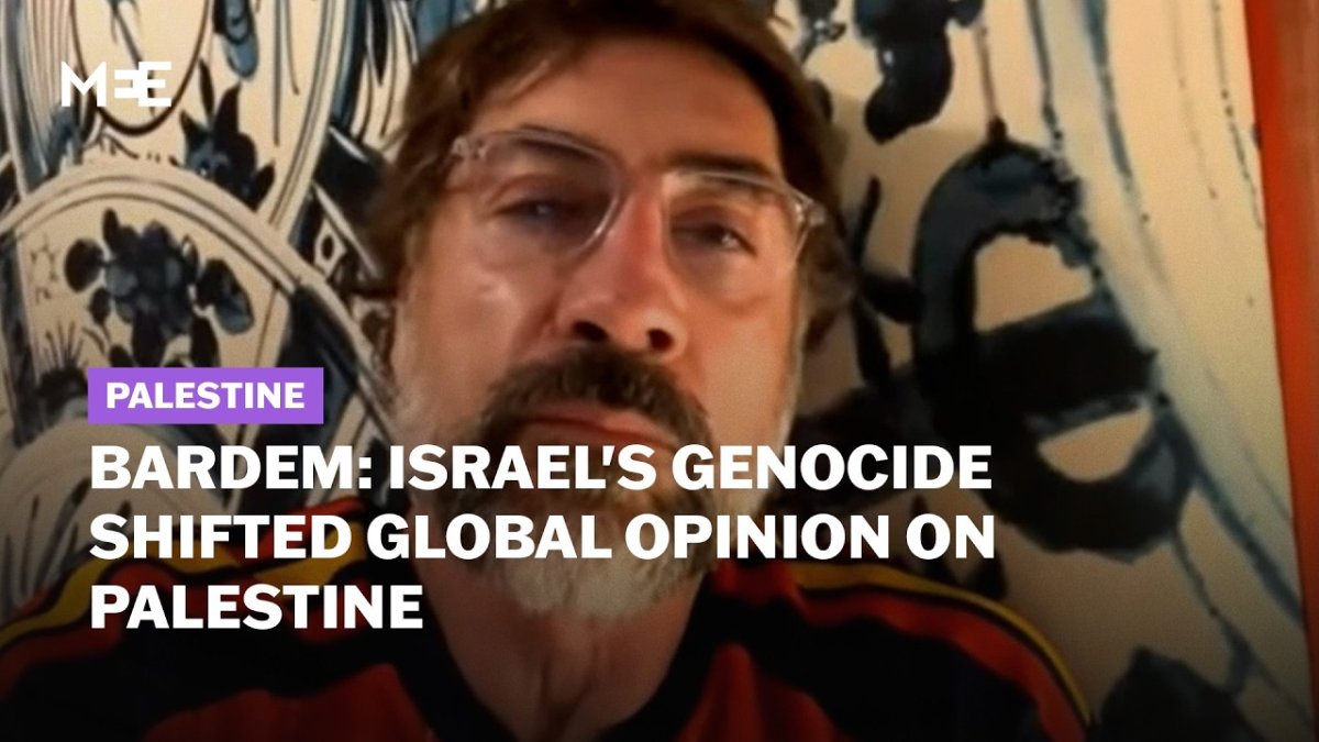Middle East Eye report featuring Javier Bardem discussing global support for Palestine