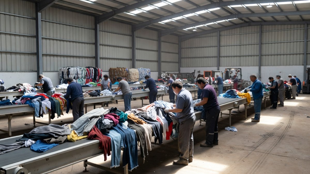 Textile recycling facility in Chile processing discarded clothing