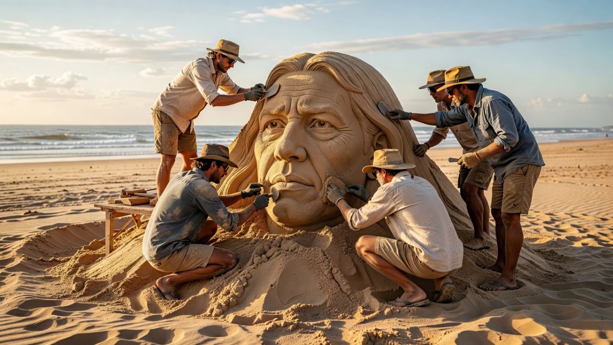 Gaza artists create sand portrait of Hossam Hassan